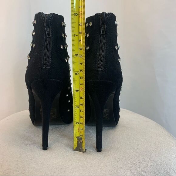Aldo black crystal rhinestone embellished peep toe high heel ankle boots Sz 7 - Picture 6 of 8